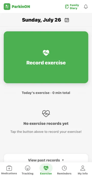 ParkinON app — recording exercise